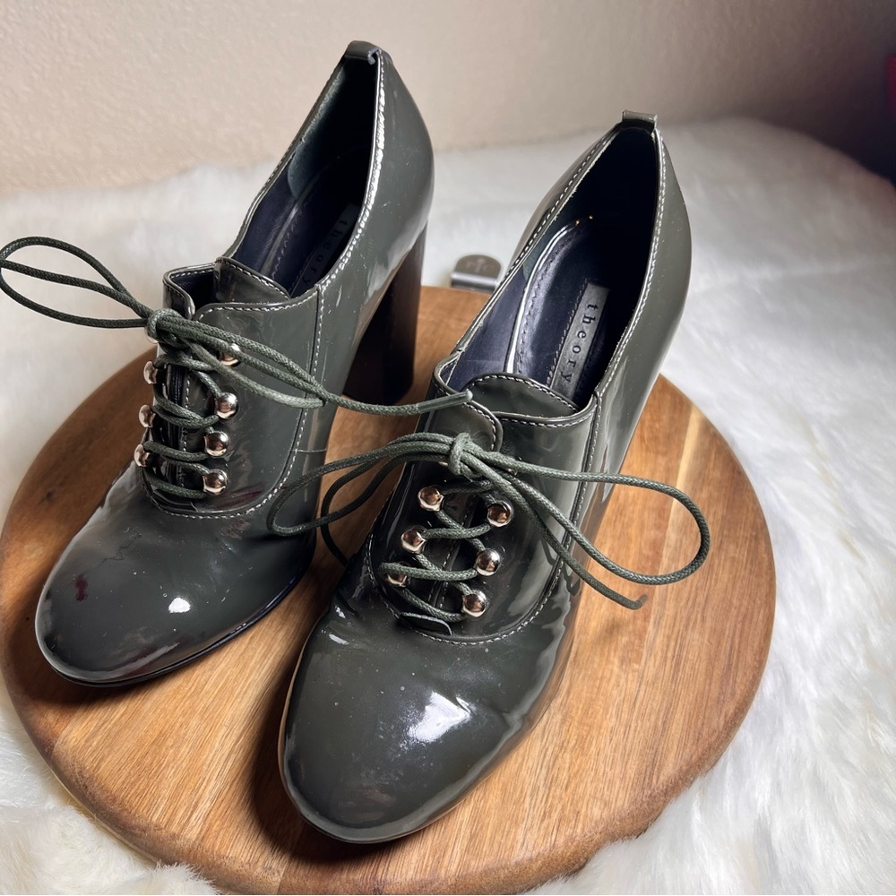 Theory Lace Up Oxford Heeled Booties Size 36.5 - Picture 7 of 11